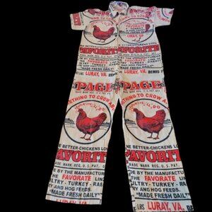Coveralls Flour Sack Chicken Hen Hippie Overalls Cottage Core Boho One SZ Baggy